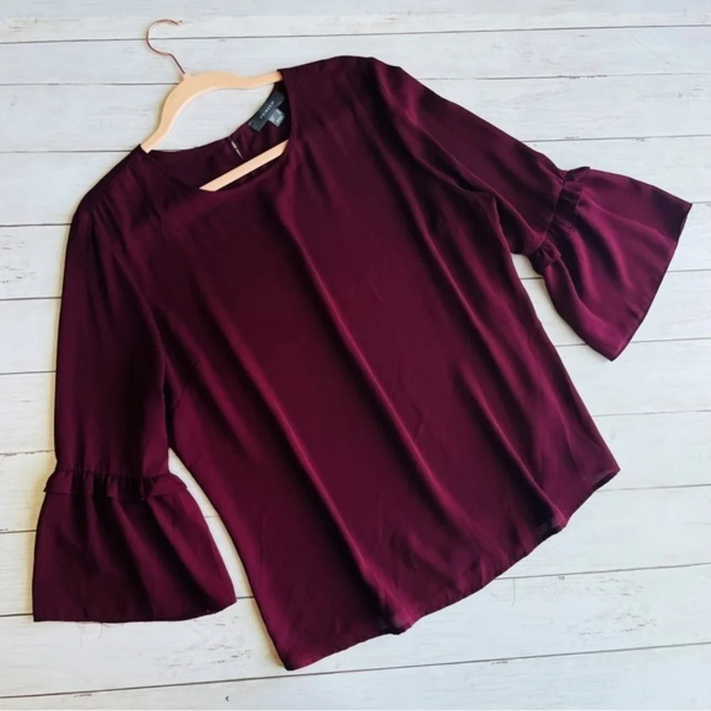 PRIMARK Burgundy Bell Sleeve Top Size 12 - Picture 2 of 11